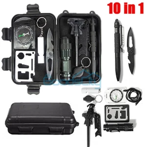10 IN 1 Survival Kit Outdoor Emergency SOS Camping Hiking Tactical Gear Backpack - Picture 1 of 12