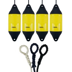 4 x HURRICANE Vortex Boat Fenders: Yellow PM03 -FREE SPLICED END 10MM ROPE - Picture 1 of 2