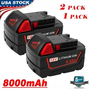 2Pack 8.0AH For Milwaukee for M18 Lithium Extended Capacity Battery 48-11-1860 - Picture 1 of 16