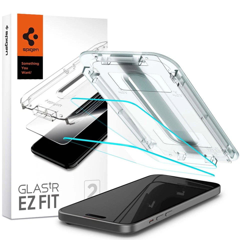Spigen GLAS.tR EZ Fit Displayschutz für iPhone 15 - Transparent, 2er-Pack (AGL06903)