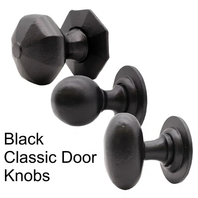 Black Iron Door Knobs Cast Oval Round Octagonal Hexagonal Tudor Rim Or Mortice - Image 1 of 4