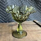 Fenton Glass Colonial Green Thumbprint Ruffled Compote