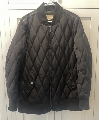 Michael Kors Leather Trim Quilted Down Bomber Jacket Black XL Mens Warm - Image 1 of 4