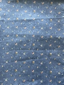 2-1/2 + Yards House N Home blau Blumenmuster Stoff Baumwolle Glanz Wohnkultur 1988 Vintage - Bild 1 von 3