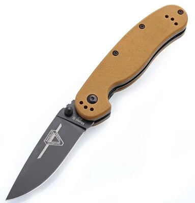 Tan G10 handle color bearing inside d2 stainless steel blade ontario rat knife - Image 1 of 4