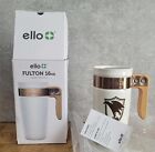 New Ello Fulton White Ceramic Travel Coffee Mug Lid 16Oz Wood Handle Ups Logo