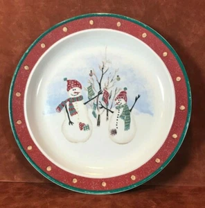 Royal Seasons Steingut 10,2" Speiseteller Schneemänner/Weihnachten rot/grün gebraucht - Bild 1 von 10