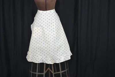 antique apron 1/2 half calico black white print original 19thc  original 1890 - Image 1 of 4