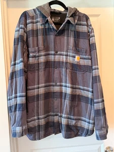 Carhartt Rugged Flex Flannel Fleece Lined Hooded Snap Jacket Blue Plaid XL - Bild 1 von 5