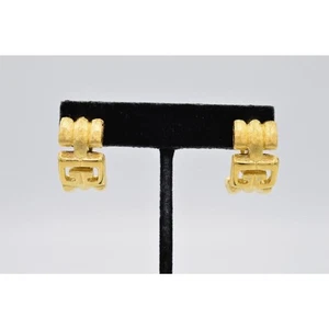 Givenchy Vintage Logo Clip GG Ohrringe gebürstet Gold Creolen Runway signiert BinW - Bild 1 von 11