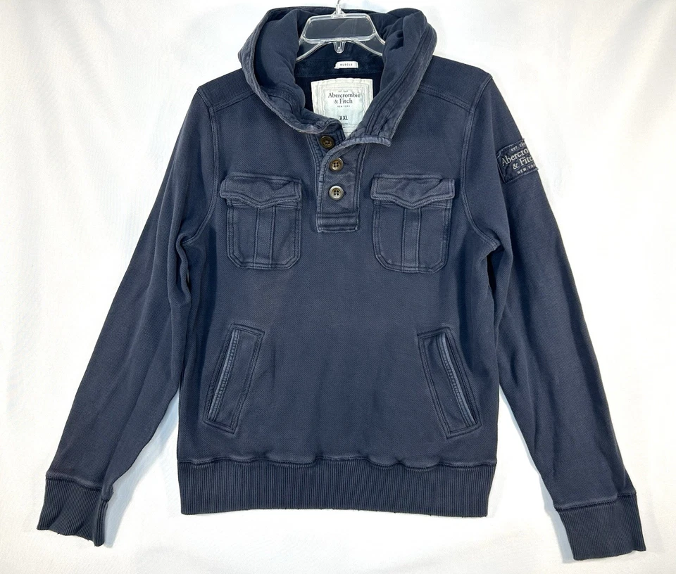 Sudadera con Capucha Abercrombie & Fitch Térmica Henley Azul Bolsillos Para Hombre Talla XXL Y2K Músculo Foto 1 de 4