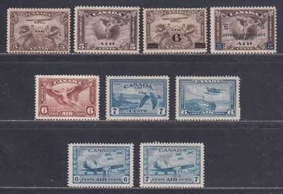 Canada Scott C1-C9 MH OG 1928-1946 Air Mail Issues 9 Different Stamps SCV $116 - Image 1 of 2