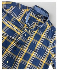 CHAPS Shirt Men’s L Blue Plaid Button Up Easy Care Casual Dress - Picture 1 of 8