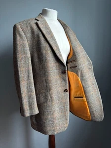 HARRIS TWEED JACKET 44 46 short brown orange 100% pure new wool scotland mens - Picture 1 of 20