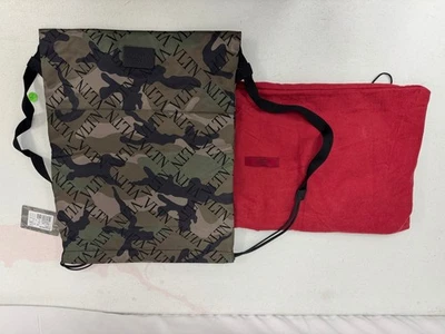 Valentino VLTN Grid Camouflage Backpack Dust Garavani Bag Pouch Red Lot of 2 - Image 1 of 4