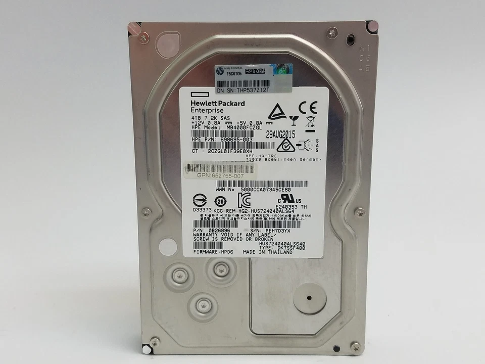 Lot of 2 Hitachi HP Ultrastar HUS724040ALS640 4 TB SAS 2 3.5 in Server Drive - Image 1 of 3