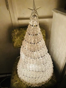 Vintage handgefertigte Perlen Sicherheitsnadel beleuchteter Weihnachtsbaum mit Stern Topper! - Bild 1 von 12