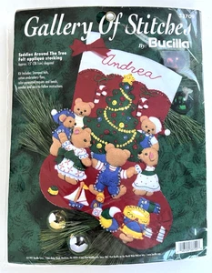Bucilla 33709 Teddy Bears Christmas Stocking Kit Teddies Around The Tree Felt - Picture 1 of 7