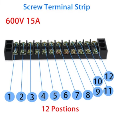 Dual Row Screw Terminal Electric Barrier Strip Block 600V 15A 3/4/5/6/10/12 Pins - Image 1 of 4