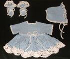 PINEAPPLE BABY DRESS SET HAND CROCHE TLT. BLUE  WHITE NEWBORN TO 3 MONTH SIZE