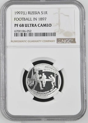 1997 RUSSIA 1 Rouble, Silver -World Cup Football Soccer in 1897 - NGC PF68 UC - Image 1 of 2