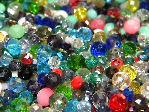 NEW 300/Pc LOT 6-10mm RONDELLE GLASS Faceted Czech, AB, opaque Beads Mix colors - Picture 1 of 12