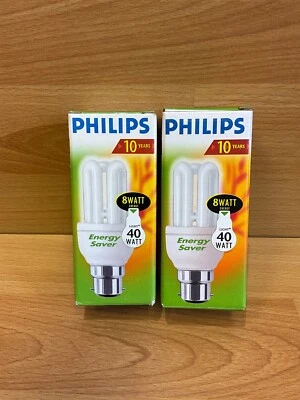 2 x Philips Energy Saver 8 Watt (40 Watt) Bulbs - Bayonet Fitting - Image 1 of 4