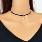 Retro Black Collar Pu Leather Cord Choker Pearl Charm Personal Everyday Necklace