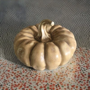 Ceramic Pumpkin 7” X 3 1/2”                      VINTAGE- Beige - Picture 1 of 3