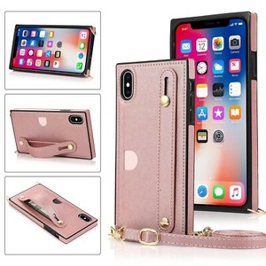 With Neck Strap Crossbody Phone Case Cover Credit Card Holder PU Leather Back