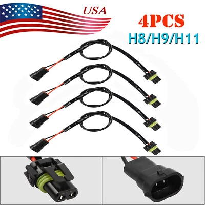 4X 9006 Sockets To H11 Bulbs Adapter Headlight Conversion Wire Pigtail Connector - Imagem 1 de 4