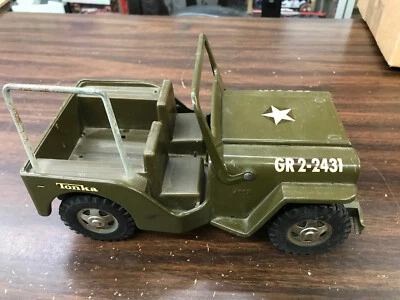 Vintage Tonka Army Military Green Pressed Steel Jeep Missing steering wheel - Image 1 of 4