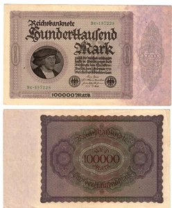 1923 Germany Reichsbank 100000 Mark Banknote P83 Circulated - Picture 1 of 1
