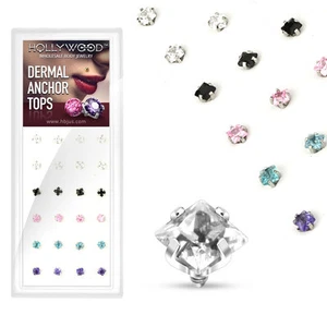 24 Pcs Square Prong Set CZ Gems Surgical Steel Micro Dermal Anchor Top 14g - Picture 1 of 1