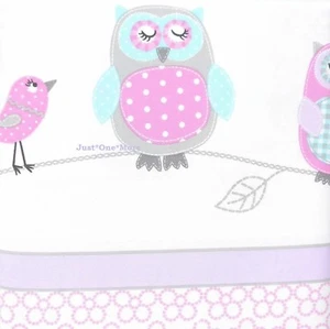 CYNTHIA ROWLEY Owl Striped Fabric Shower Curtain Birds Flowers Purple White NEW - Picture 1 of 4