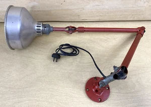 AWESOME INDUSTRIAL IRON ADJUSTABLE Swing Arm Desk Lamp Light RED Antique - Picture 1 of 17