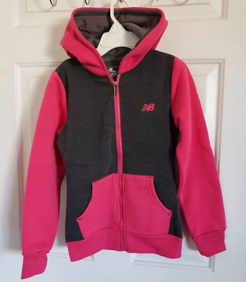 New Balance Girls Size 10-12 Black/Gray/Pink Neon Full Zip Hooded Lined Jacket - Image 1 of 3