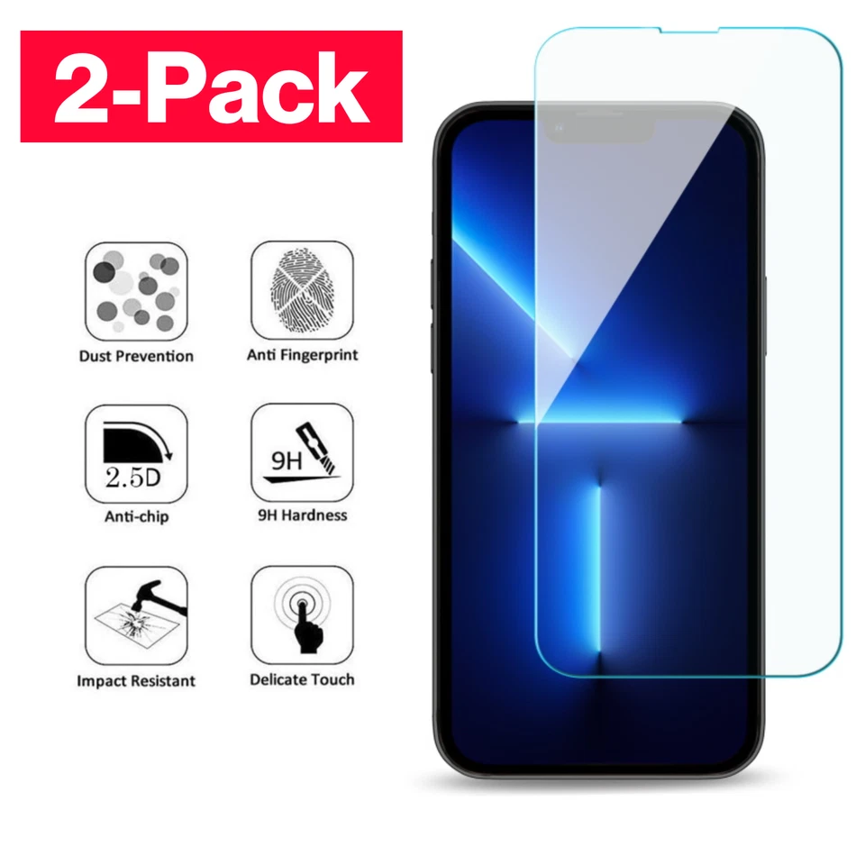 [ 2-Pack]- iPhone 14, 13, 12, & 11  & Pro/Pro Max models Premium Tempered Glass - Image 1 of 4
