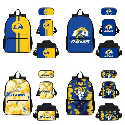 Los Angeles Rams School 4PCS Backpacks Set Pen Bag Crossbody Bag Lunch Bag Lot Cover