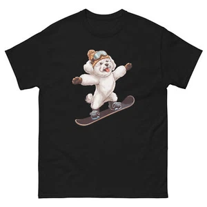 Bichon Frise Dog Snowboarding Fun Snowboarder T-Shirt - Picture 1 of 13