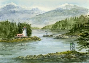 Rockwell Lighthouse B&B, Sitka Alaska. Innendurchgang. Aquarell Kunstdrucke - Bild 1 von 2