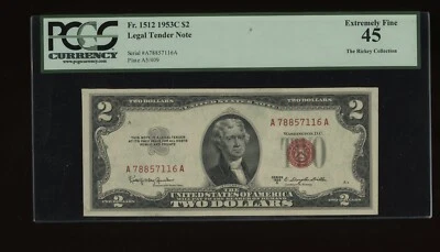 DBR 1953-C $2 Legal Fr. 1512 PCGS 45 Serial A78857116A - Image 1 of 2