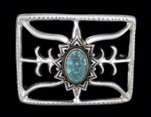 High Grade Natural #8 Micro-Web Turquoise Belt Buckle By Julius Burbank - Picture 1 of 3