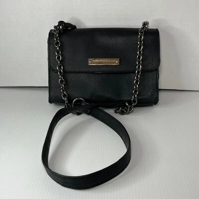 Christian Siriano Black Crossbody Chain Strap Shoulder Bag Button Flap VTG - Image 1 of 4