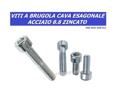 VITI M3 M4 M5 TESTA A BRUGOLA CILINDRICA CAVA ESAGONALE 8.8 ZINCATO UNI5931 912 - Immagine 1 di 4