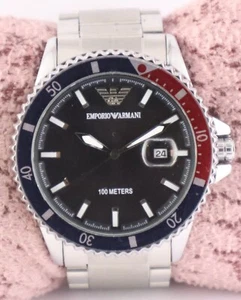 Luxury Armani Men Black Dial With 'Date' Quartz Wristwatch Stainless Steel Band - Picture 1 of 8
