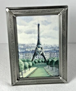 De colección, CAT como Torre EIFFEL, 5"x 7" postal de artista enmarcada," Le Chat Tour Eiffel" - Imagen 1 de 13