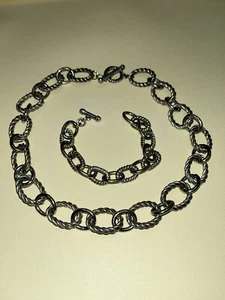 Necklace 16” Bracelet 7” Set Chunky Silvertone Chain - Picture 1 of 2