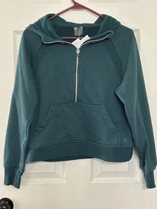 Acogedora sudadera con capucha Danskin para dama con media cremallera mixta, verde, talla pequeña - Imagen 1 de 10