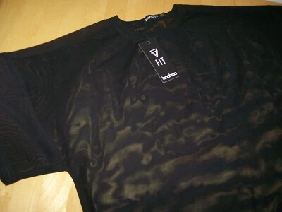 New Boohoo Fit Black Mesh Oversized Workout Tee T-Shirt Womens 4 Medium NWT's - Image 1 of 4